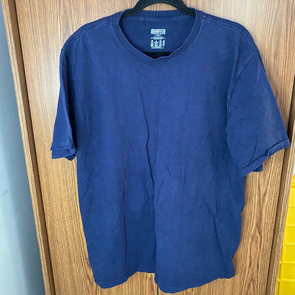 Jerzees T Shirt Mens Large Navy Blue Short Sleeve Crew Neck Cotton Solid Tee